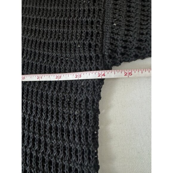 Max Studio XL Black Open Knit Linen Tencel V-neck Collared Sweater Preppy Boxy - Picture 3 of 8